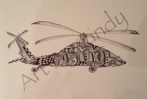 570x384 Black Hawk Helicopter Art Etsy - Black Hawk Sketch