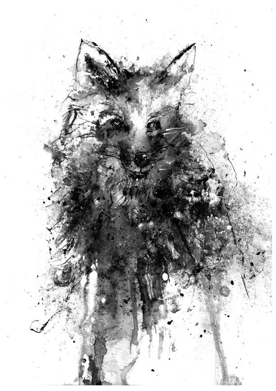 570x806 Black Fox Black And White Art Ink Drawing Animal Art Ink Etsy - Black Ink Sketches
