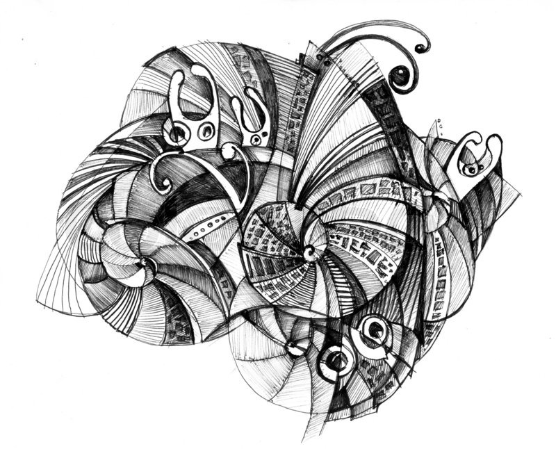 800x646 Abstract Drawing Black Ink With Unusual Spiral Structure Stock - Black Ink Sketches