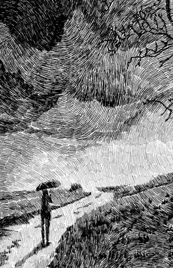 570x882 Rain Illustration Black Rain Black Ink Drawing By Nicolasjolly - Black Ink Sketches