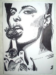 225x300 A4 Black Ink Marker Pen Sketch Drawing Christy Mack C Ebay - Black Marker Sketches