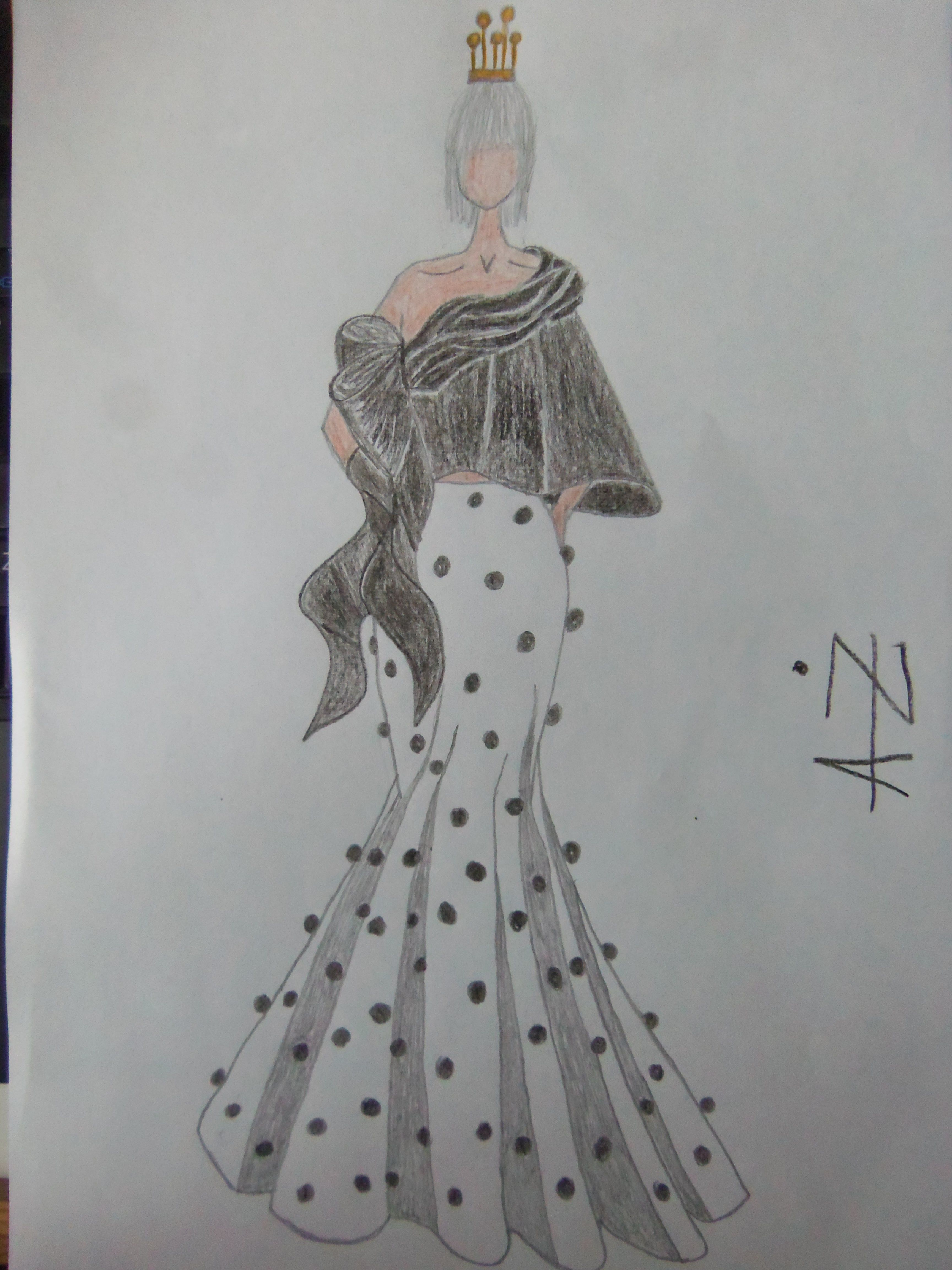 3456x4608 Black Pearl White Satin Gown Fashion Illustration - Black Pearl Sketch