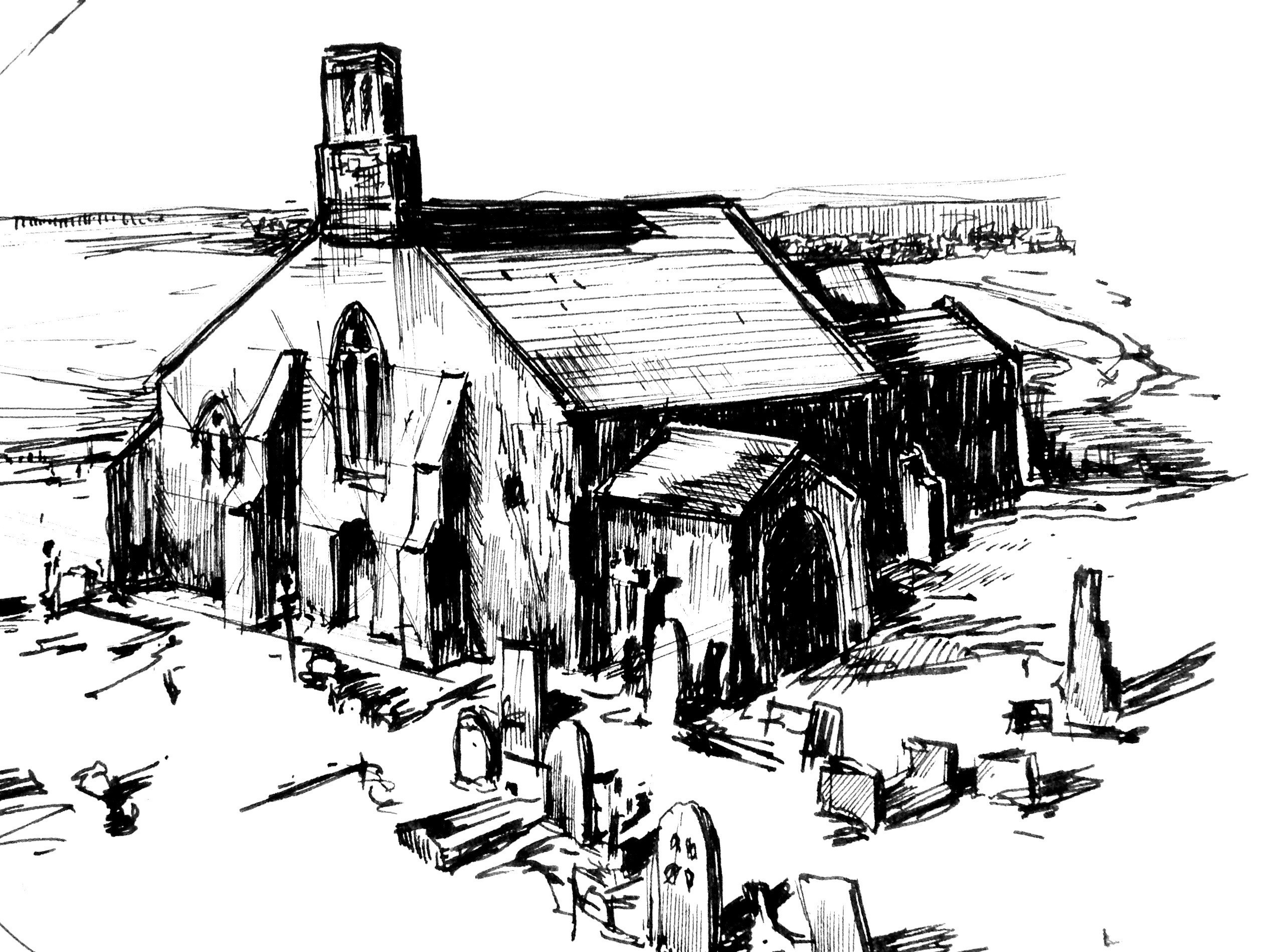 2557x1899 Heysham Pen Sketch Black And White - Black Pen Sketches