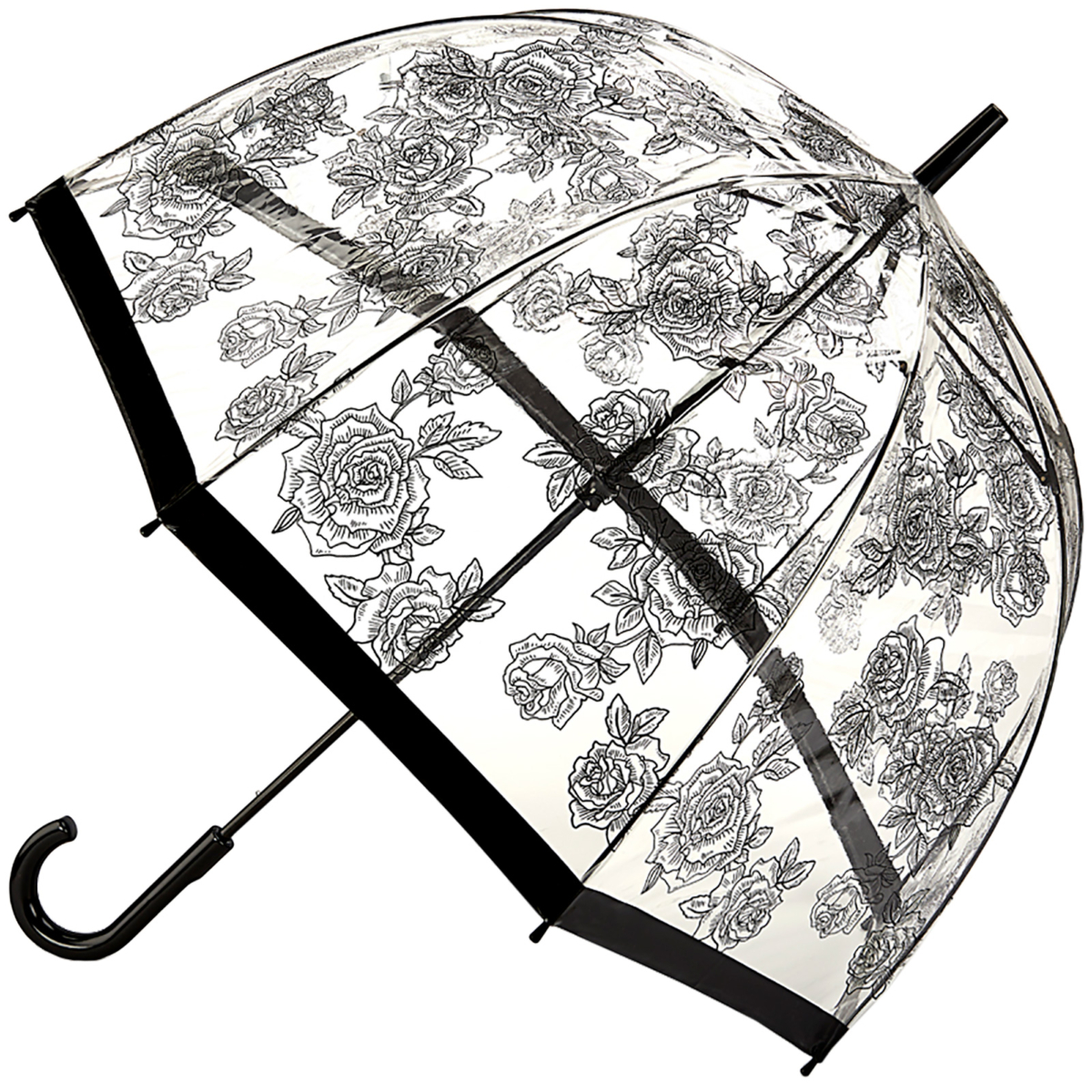 1200x1200 Fulton Birdcage Clear Dome Umbrella - Black Rose Sketch