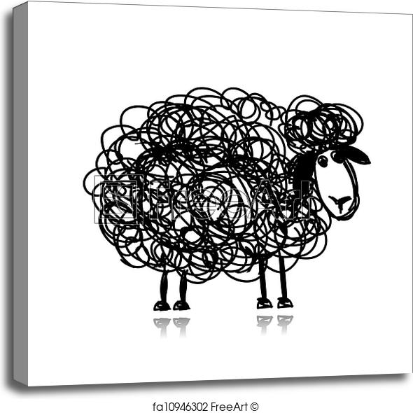 590x590 Free Art Print Of Funny Black Sheep, Sketch For Your Design - Black Sheep Sketch