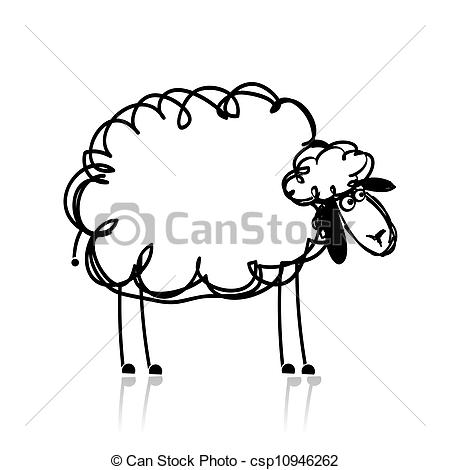 450x470 Funny White Sheep, Sketch For Your Design. - Black Sheep Sketch