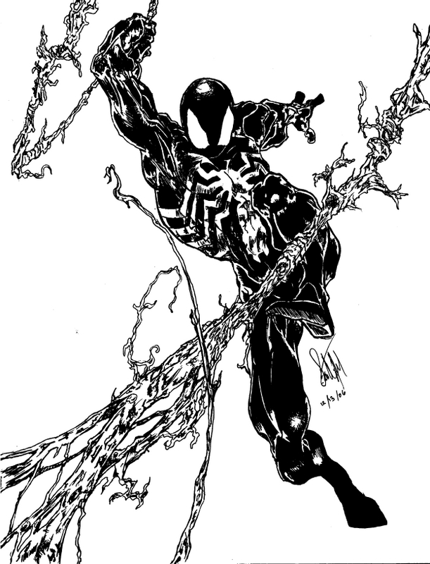 611x800 Collection Of Spider Man Ink Drawing High Quality, Free - Black Spiderman Sketch