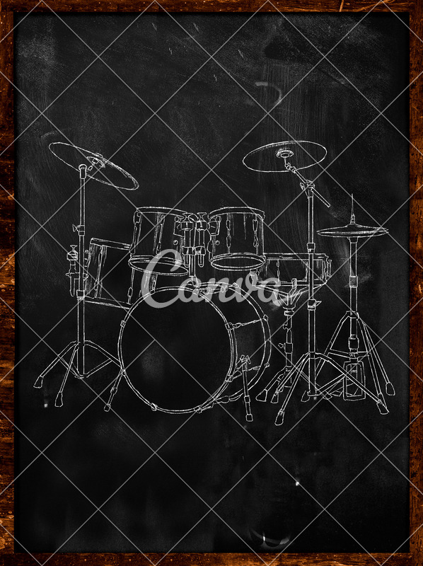 598x800 Drum Chalk Sketch On Blackboard - Blackboard Sketch