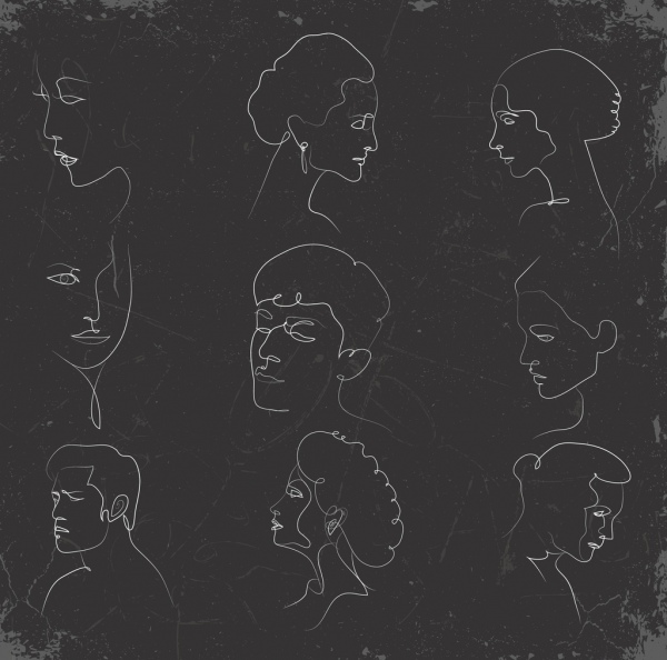 600x594 Human Faces Sketch Blackboard Chalk Handdrawn Free Vector In Adobe - Blackboard Sketch