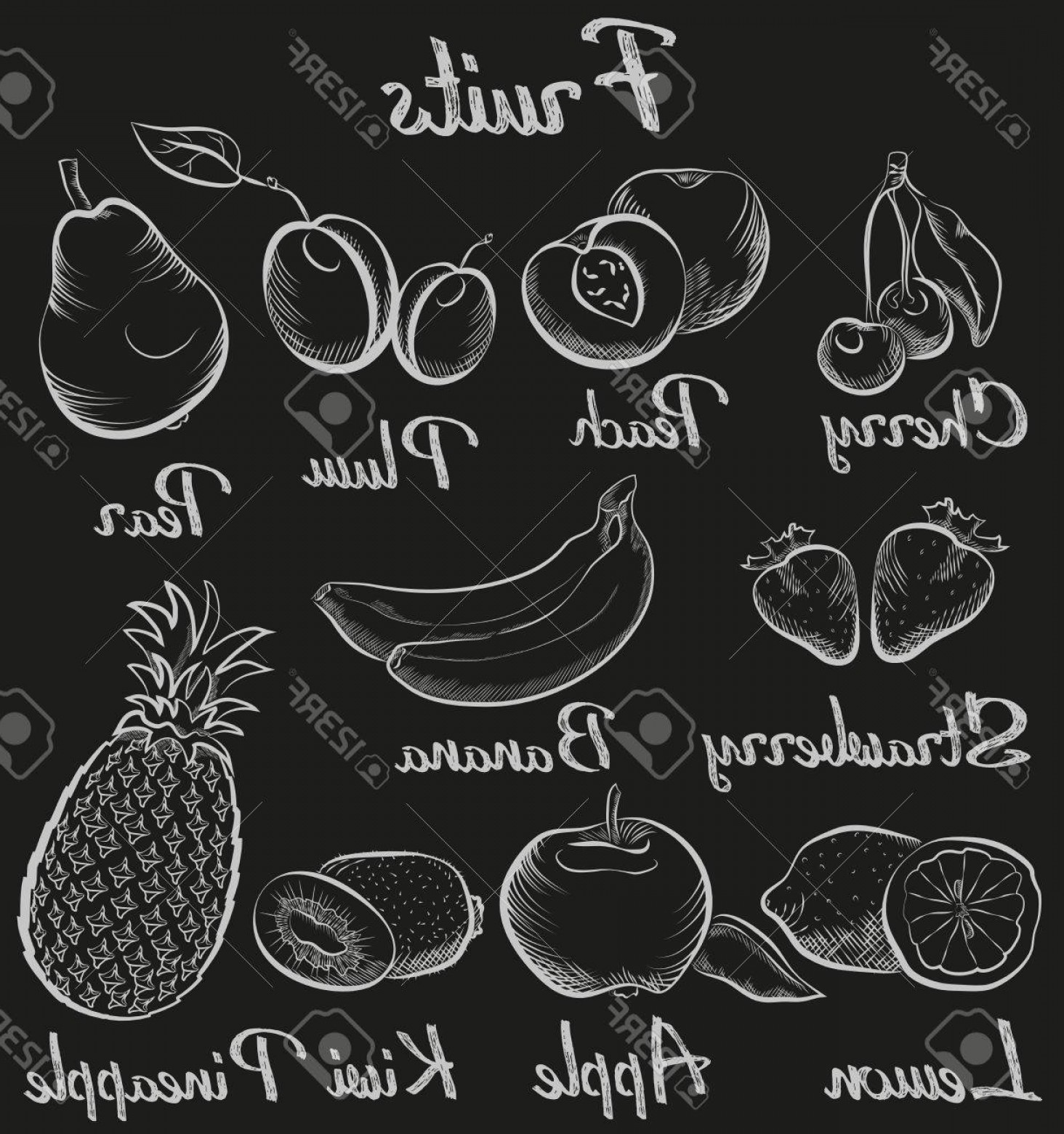 1464x1560 Photostock Vector Vintage Fruits Hand Drawn Chalk Blackboard - Blackboard Sketch