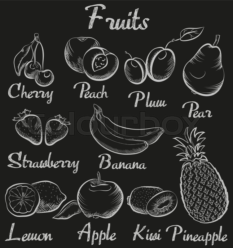 752x800 Vintage Fruits. Hand Drawn Chalk Blackboard Sketch Organic Fruit - Blackboard Sketch