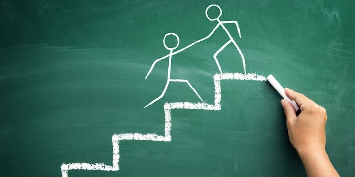 720x360 Blackboard Sketch Of Person On The Top Of A Stairs Helping Another - Blackboard Sketch