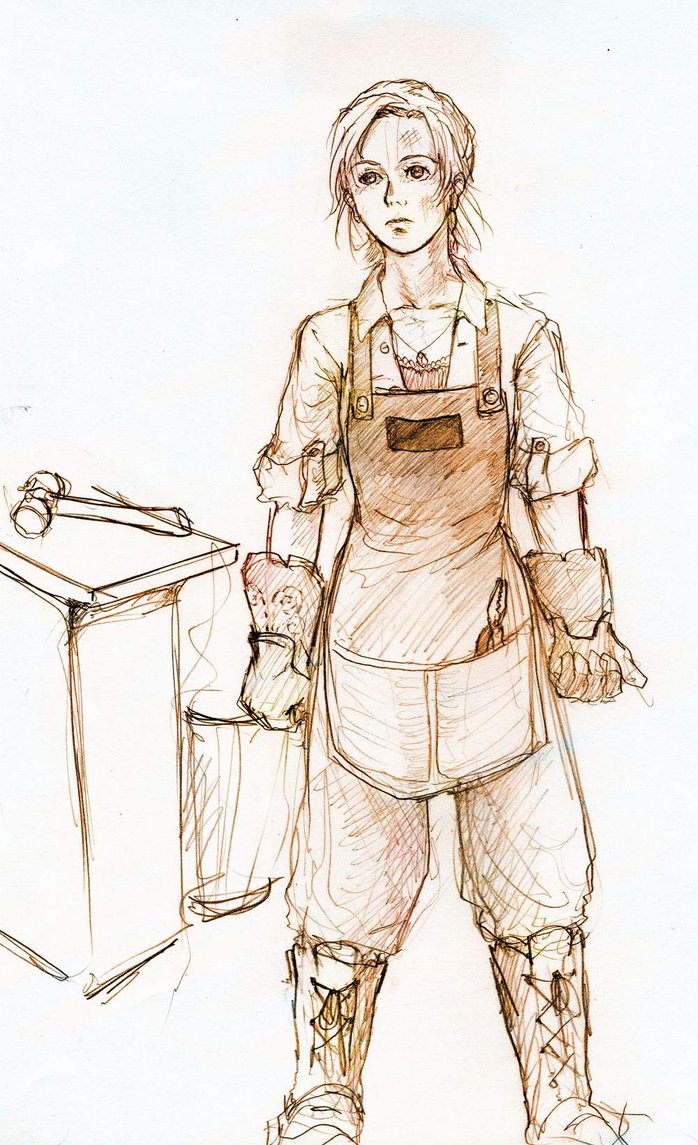 698x1145 Blacksmith Girl Sketch By Heliodus - Blacksmith Sketch