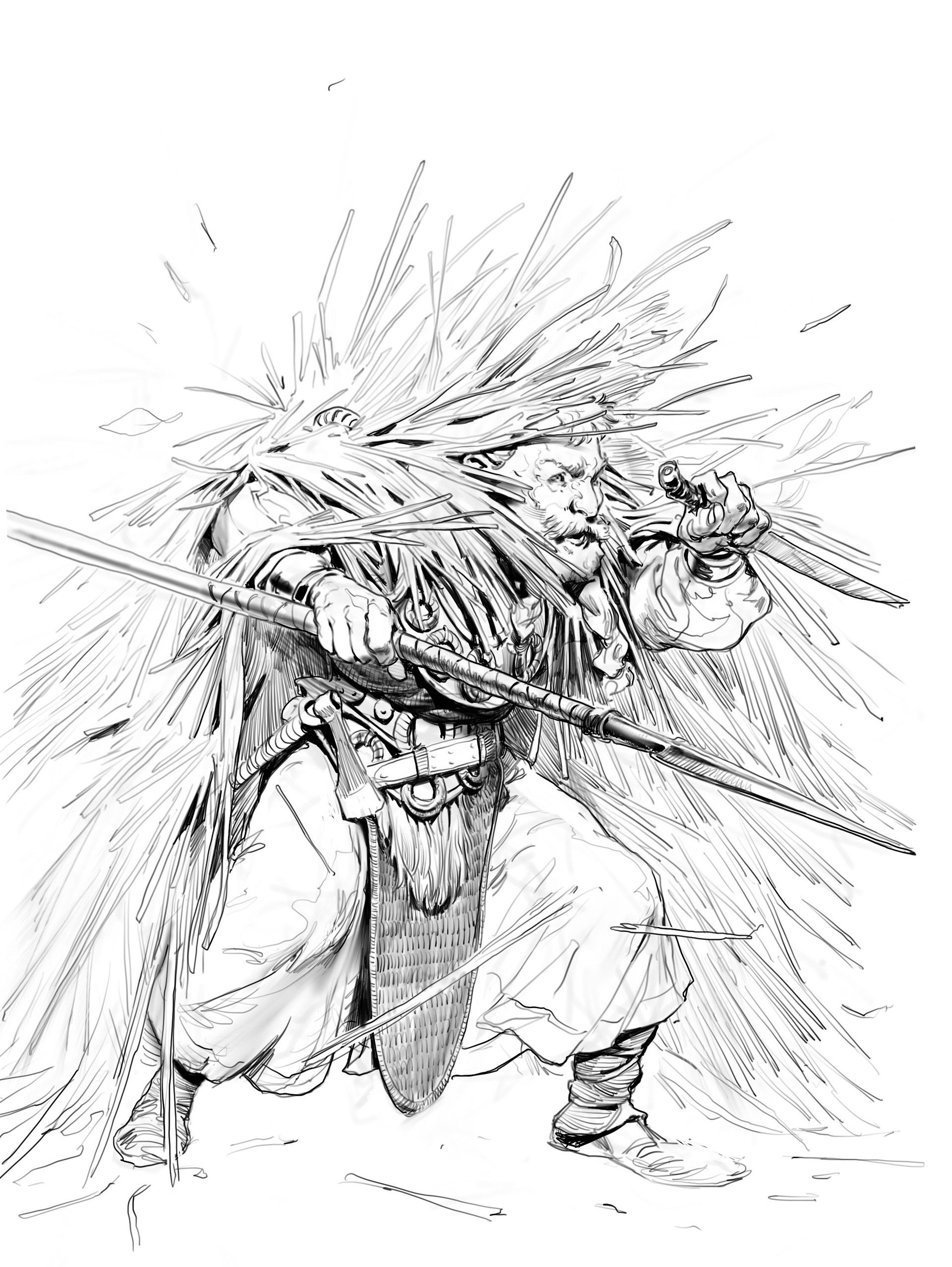 1920x2554 Camouflage Dwarf Straw Field Staff Dagger Blade Sketch Line, Even - Blade Sketch