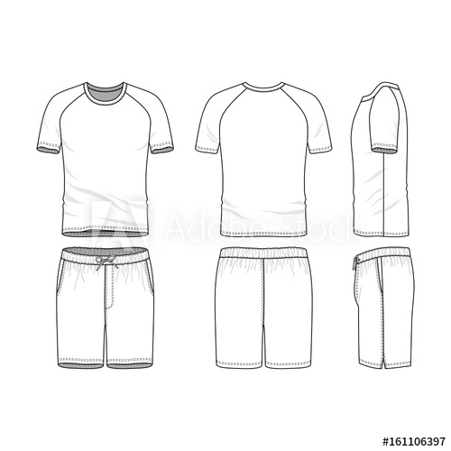 500x500 Vector Templates Of Clothing Set. Front, Back, Side Views Of Blank - Blank T Shirt Sketch