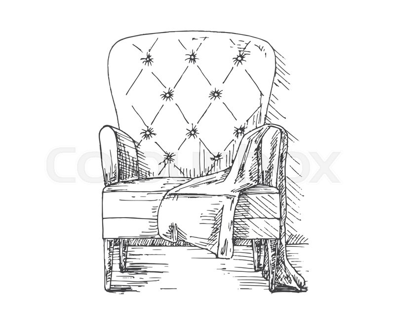 800x668 Hand Drawn Armchair With A Blanket. Vector Illustration Of A - Blanket Sketch