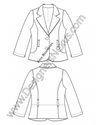 316x409 Notched Collar Blazer Illustrator Flat Fashion Sketch Flats - Blazer Sketch