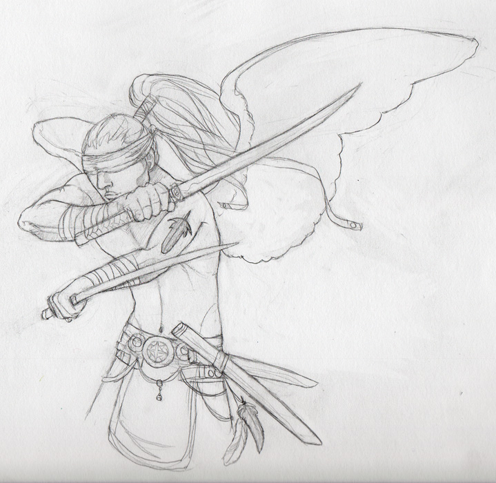 719x700 Blind Sword Angel Sketch By Angelasasser - Blind Sketch
