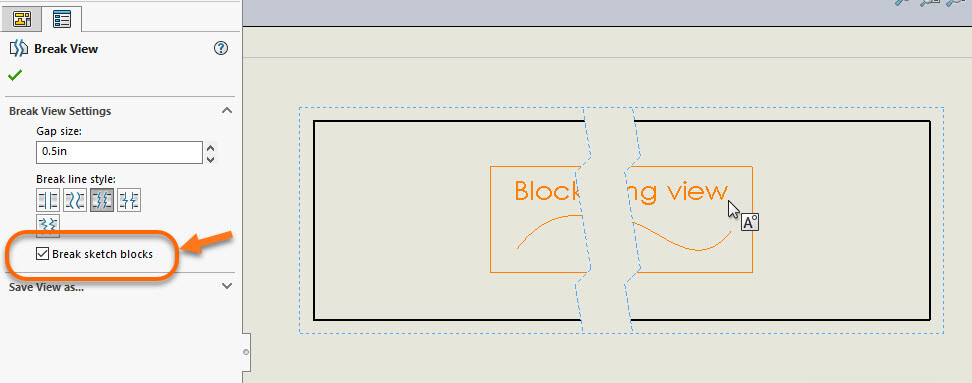 972x383 Solidworks 2018 Drawing Block In Break Views - Blocks Sketch