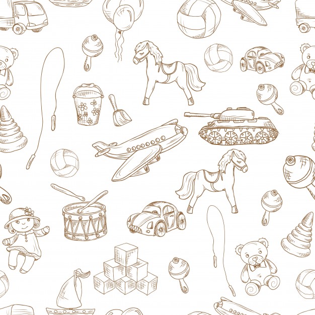 626x626 Vintage Kids Toys Sketch Seamless Pattern With Blocks Balloon - Blocks Sketch