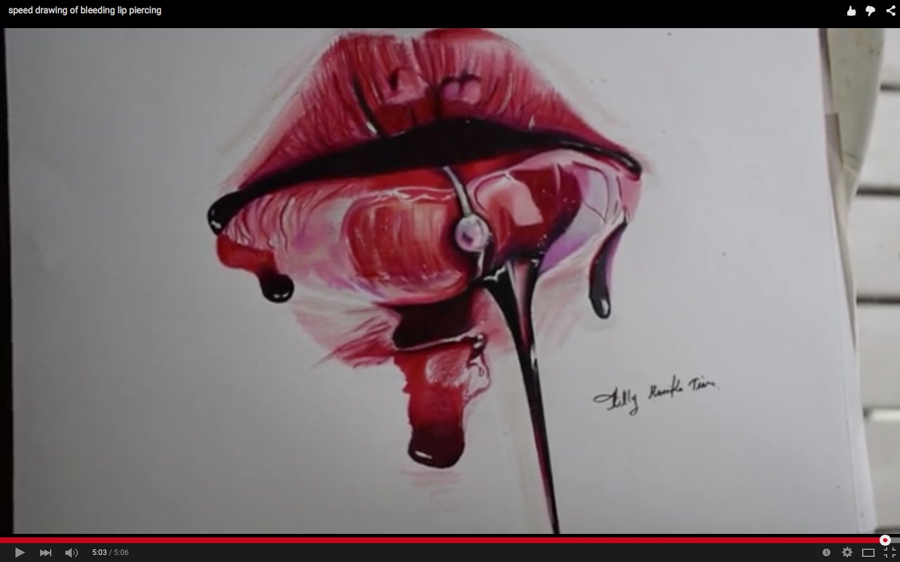 1280x800 Speed Drawing Of Bleeding Lip Piercing - Bloody Sketch