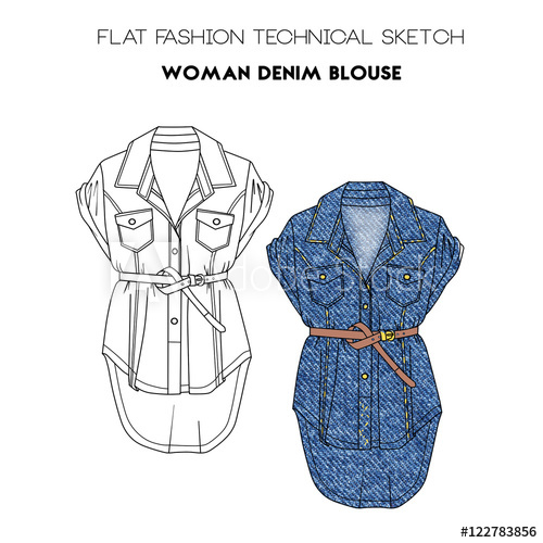 500x500 Flat Fashion Technical Sketch - Blouse Flat Sketch