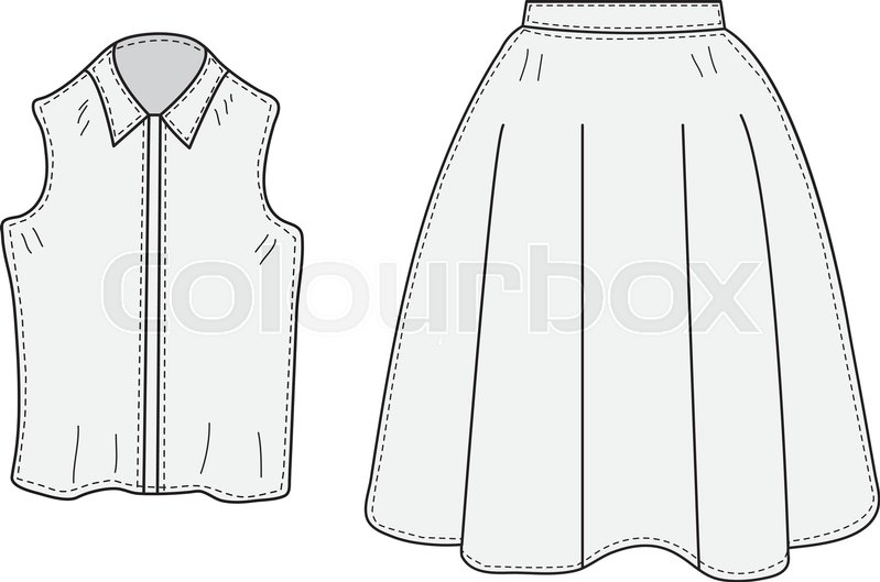 799x529 Skirt And Blouse Set Sketch Retro Style. Clothes, Hand Drawing - Blouse Flat Sketch