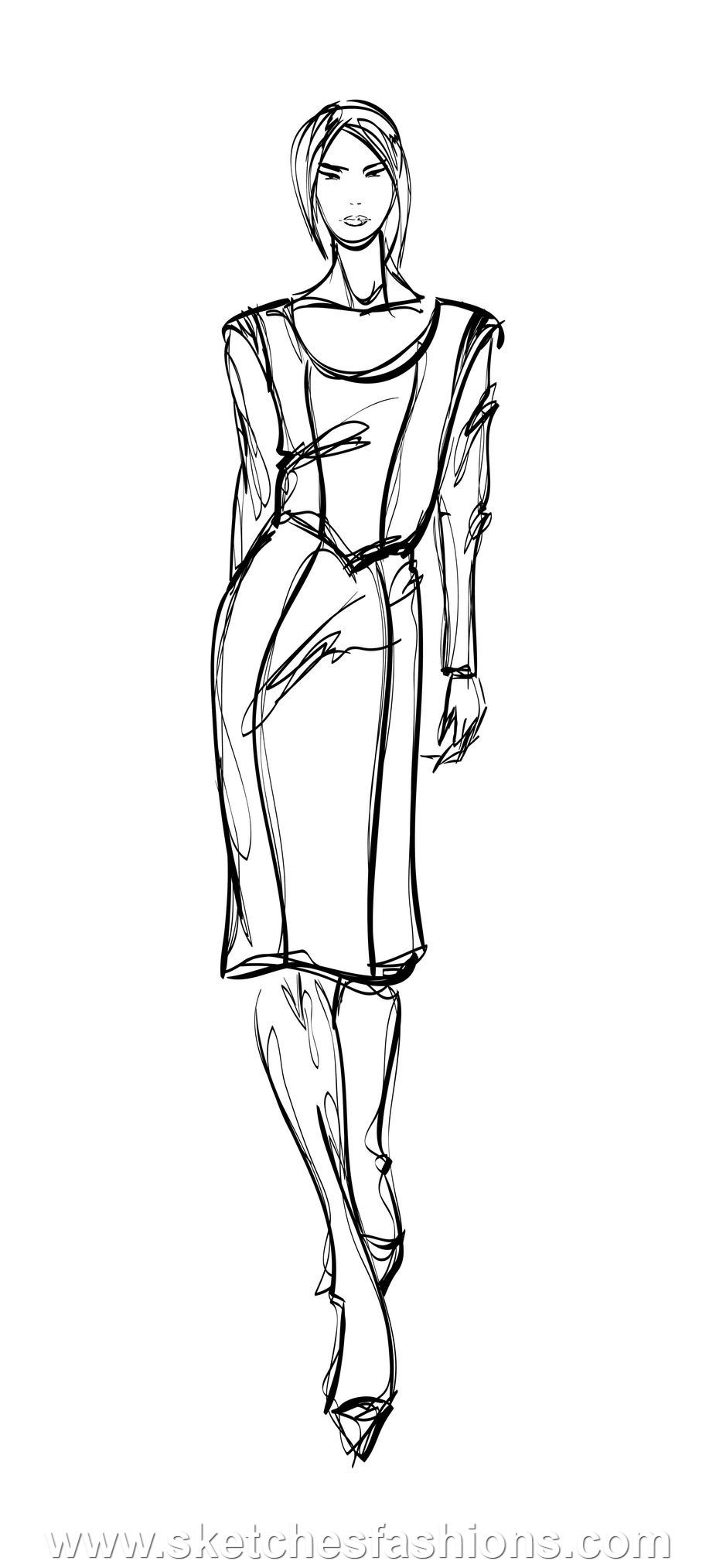 926x2027 Hand Drawn Fashion Model Skirt And Blouse Sketch Fashion Forward - Blouse Sketch