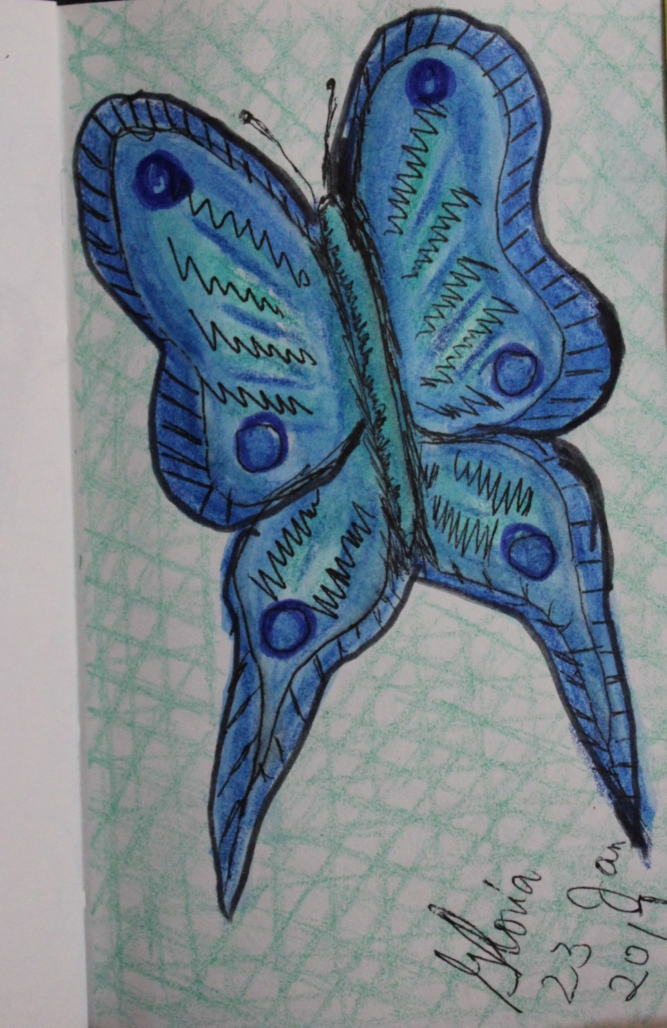 965x1487 Blue Butterfly Sketch Painted By Me Gloria Poole,rn,artist Of In - Blue Butterfly Sketch