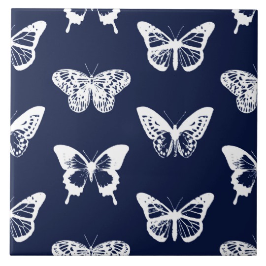 540x540 Butterfly Sketch, Navy Blue And White Tile - Blue Butterfly Sketch