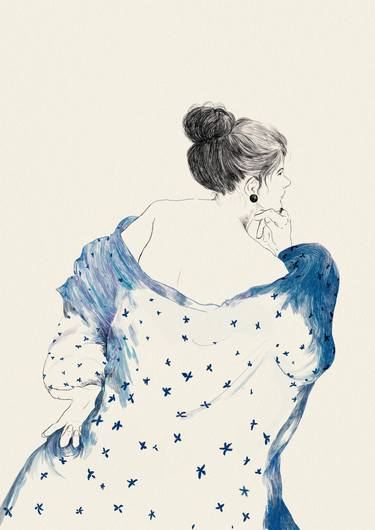 375x530 Woman With Blue Flower Coat Drawing By Ranga R Saatchi Art - Blue Flower Sketch