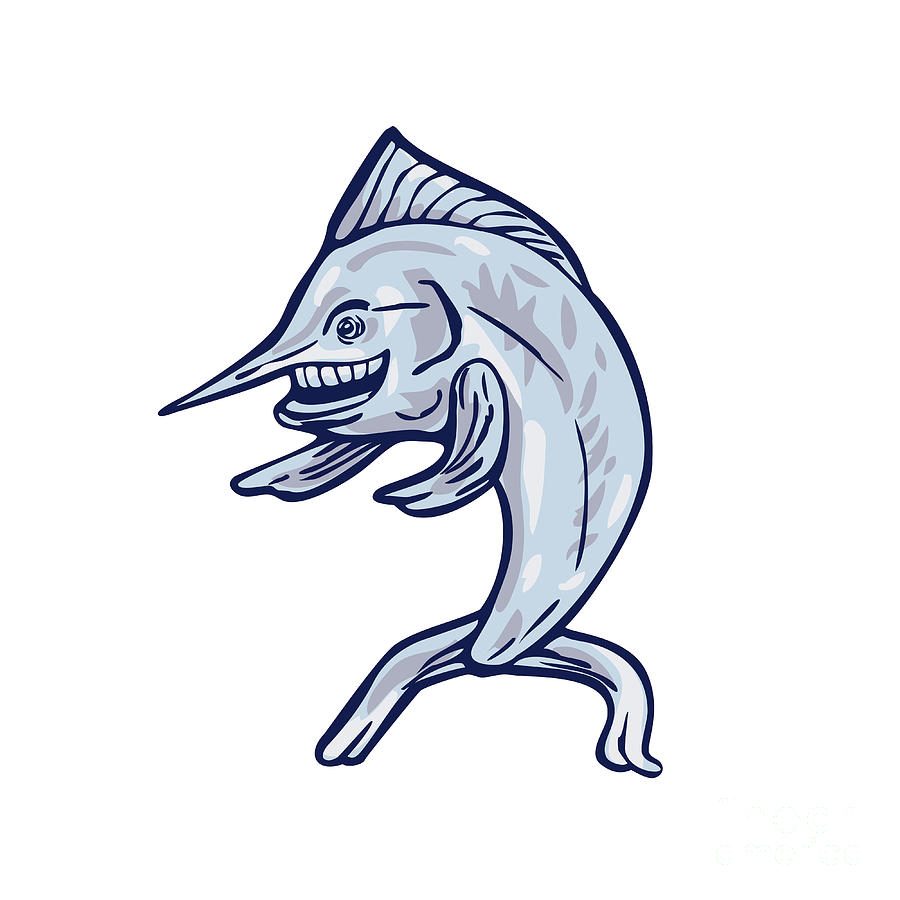 900x900 Blue Marlin Fish Isolated Cartoon Digital Art By Aloysius Patrimonio - Blue Marlin Sketch