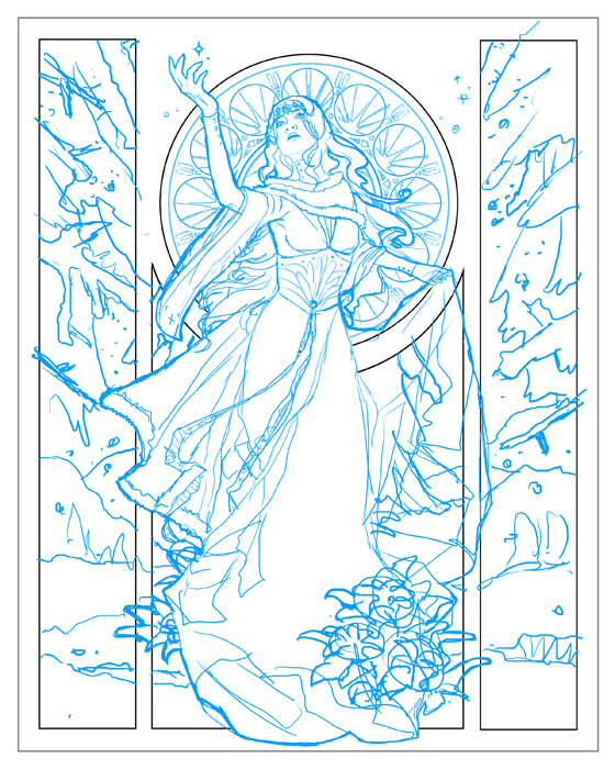 560x700 The Snowflake Lady Part 2 Preliminary Sketches Angela R - Blue Sketch