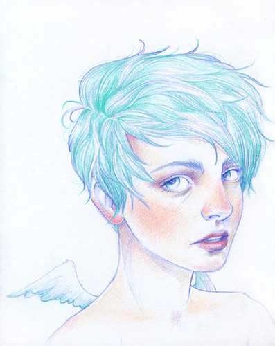 397x500 Art, Blue Hair, Colorful, Drawing, Girl, Sketch Picture On Visualizeus - Blue Sketch
