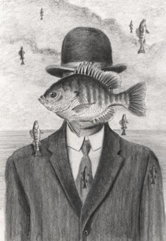 570x829 Man In The Bowler Hat Funny Bluegill Fish Pencil Drawing Etsy - Bluegill Sketch