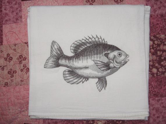 570x427 Set Of Four Fish Sketch Flour Sack Dish Towels Etsy - Bluegill Sketch