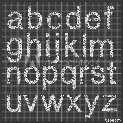 499x500 Blueprint Style Sketch Font Alphabet. Vector Eps10. - Blueprint Sketch Font
