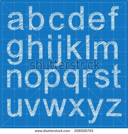 449x470 Blueprint Style Sketch Font Alphabet. Vector Eps10. Under - Blueprint Sketch Font