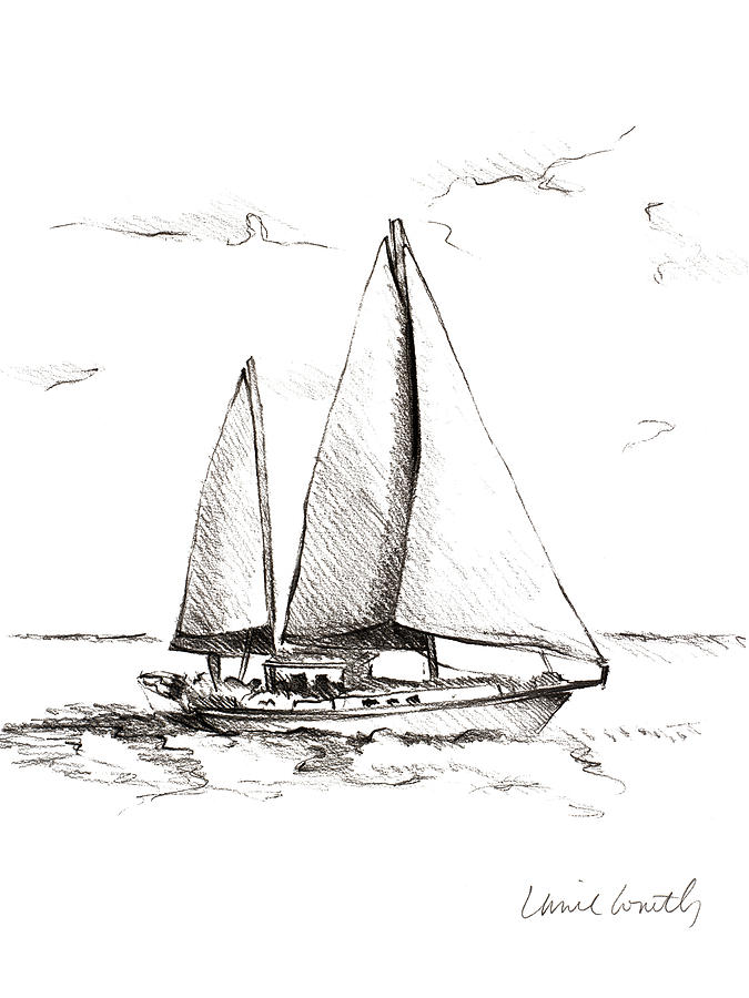 675x900 Coastal Boat Sketch Ii Drawing By Lanie Loreth - Boat Sketch