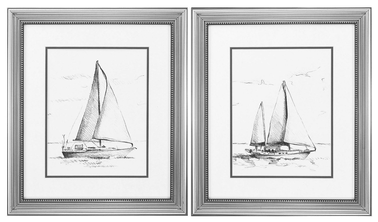 1280x753 Black And White Boat Sketches Set Of 2 - Boat Sketch Images