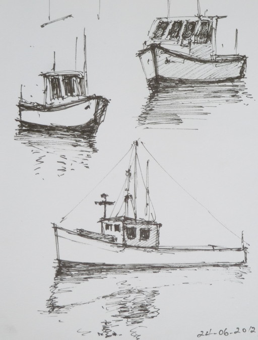 512x675 Paintings By Len Hughes - Boat Sketches