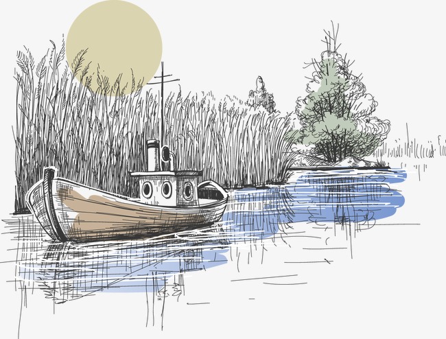 650x494 Pencil Sketches And Scenic Boat, Hand Painted, Sketch, Landscape - Boat Sketches