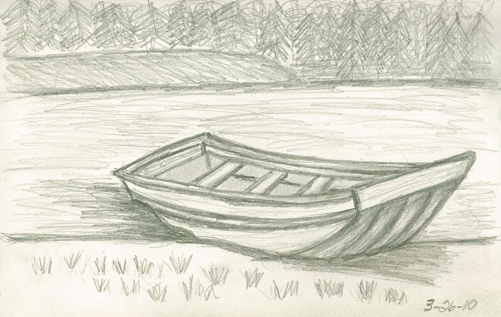 1600x1011 Sketches And Things Boat On The Lake Shore - Boat Sketches