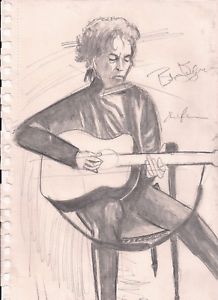 218x300 Simple Pencil Sketch Of Bob Dylan Playing Guitar By Artist Mark - Bob Dylan Sketch