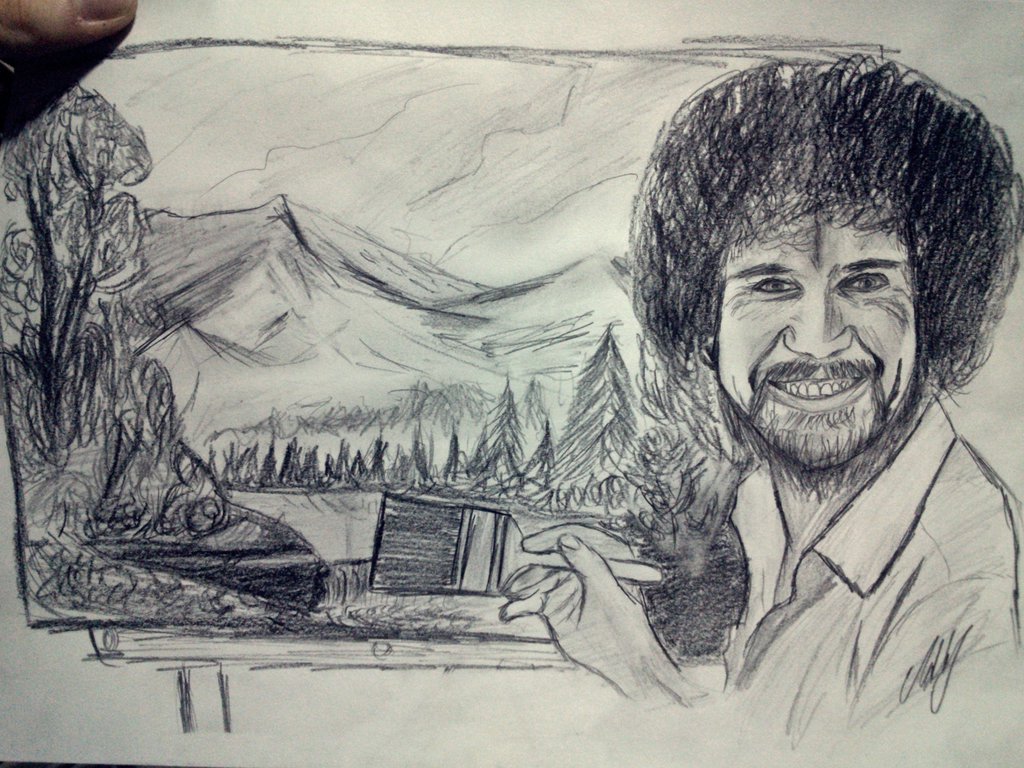 1024x768 Bob Ross By Aiglemkf - Bob Ross Sketch