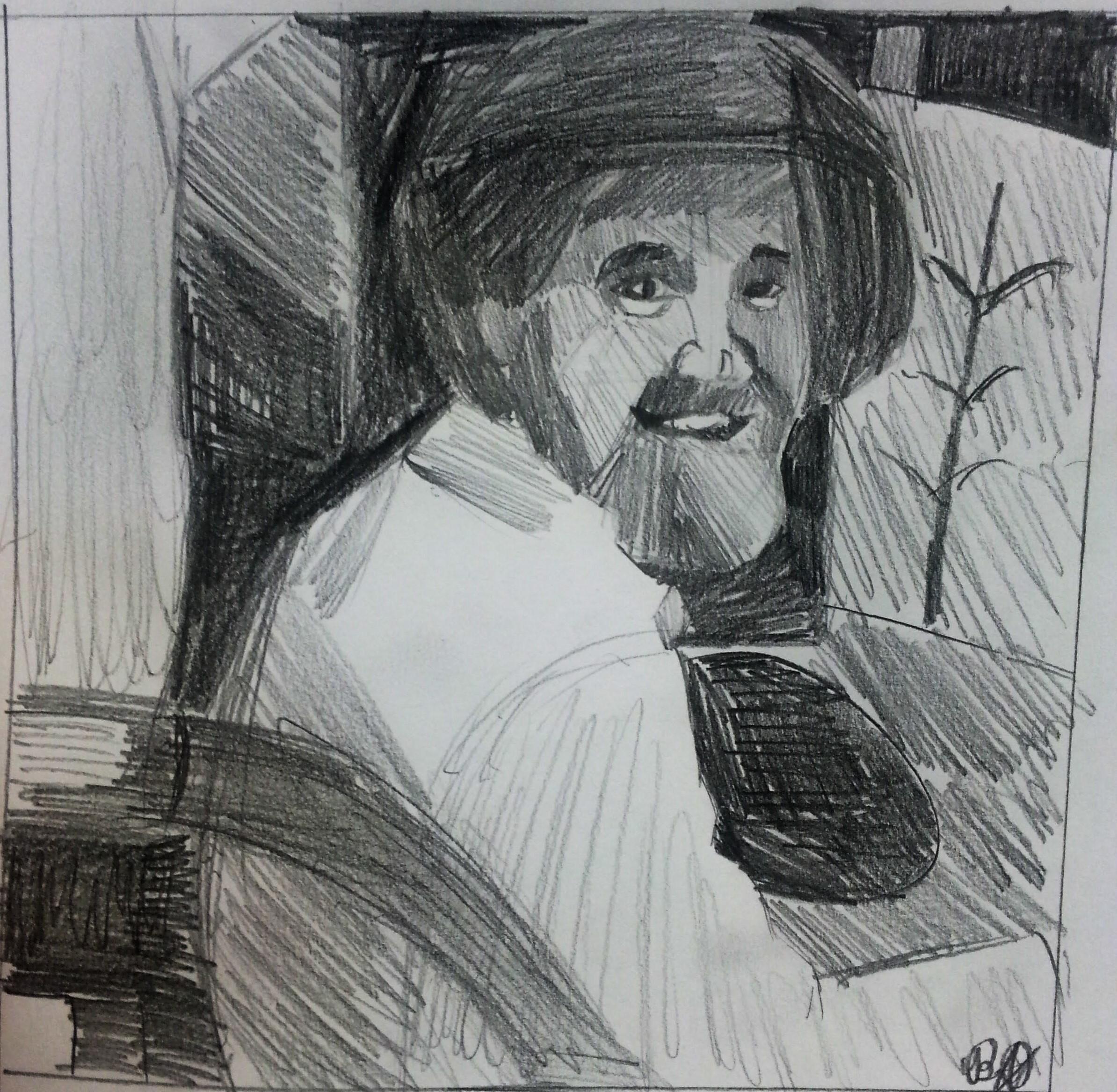 2388x2335 Bob Ross Pencil Sketch Happytrees - Bob Ross Sketch