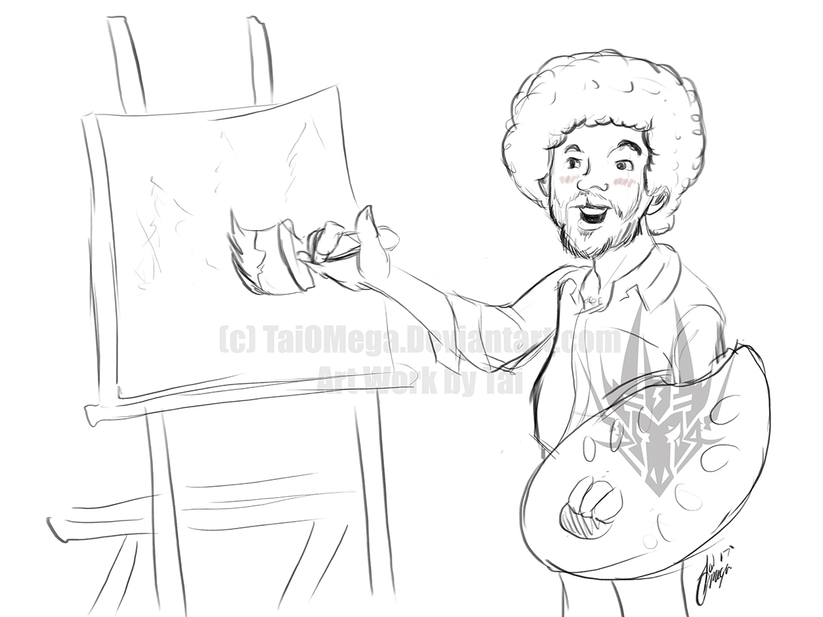 1200x900 Cartoon Bob Ross Sketch By Taiomega - Bob Ross Sketch