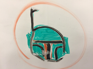 320x240 Cute Wittwe Boba Fett Helmet On Whiteboard - Boba Fett Helmet Sketch