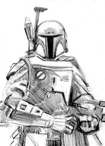 215x300 Boba Fett Star Wars Sketch Card Aceo Art Drawing By Jeff Ward Ebay - Boba Fett Helmet Sketch