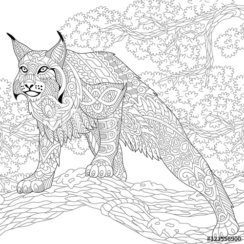 500x500 Stylized Hunting Wildcat (Lynx, American Bobcat, Caracal) Ready To - Bobcat Sketch